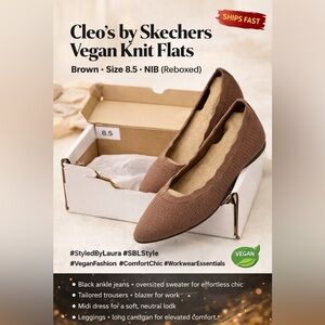 Cleo’s by Skechers Vegan Knit Flats – Brown – Size 8.5 – NIB (Reboxed)